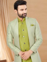 Parrot Green Art Silk Indo Western Readymade Indo Western Sherwani